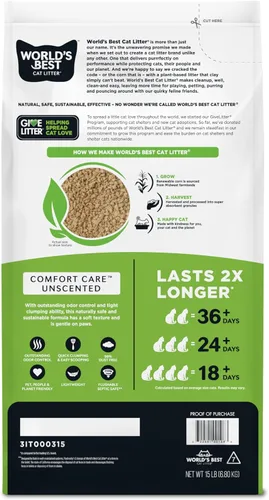 Miniatura 2 de WORLD'S BEST CAT LITTER Comfort Care sin perfume de 15 libras – Ingredientes naturales, aglutinación rápida, desechable, 99% libre de polvo