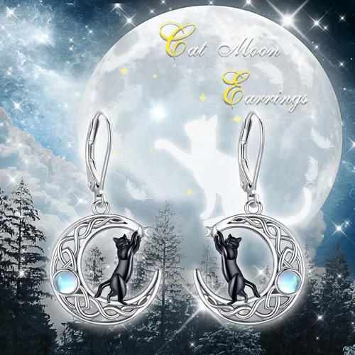 Miniatura 17 de Aretes colgantes de plata de ley con diseño de árbol de la vida, flor, abeja, animales, gato, colibrí, piedra lunar, turquesa, aretes con cierre