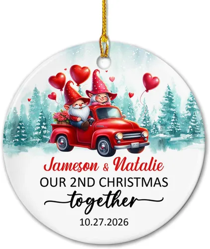 Miniatura 18 de Adorno de cerámica Our First Christmas Together, adorno de Navidad 2025 personalizado con nombre y fecha, renos para colgar en cerámica, regalo