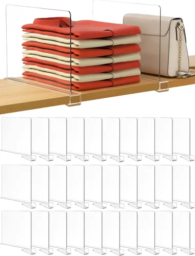 Miniatura 30 de HBlife 12 piezas de divisores de estante de acrílico transparente, organizador vertical de bolsos para armario, perfecto para suéteres, camisas