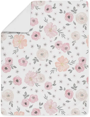 Miniatura 4 de Sweet Jojo Designs Juego de ropa de cama de 5 piezas de edredón, funda y sábanas con diseño de lunares y flores de rosa Acuarela rosa y gris