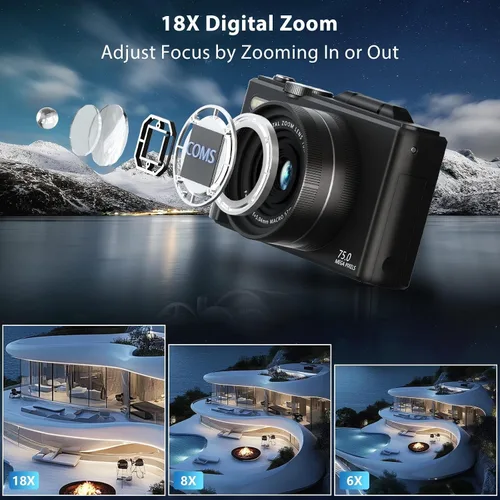 Miniatura 3 de Cámara digital 4K/5K - Cámara de vlogging UHD de 75MP para fotografía y video, WiFi, enfoque automático, pantalla abatible de 3 pulgadas, zoom 18X