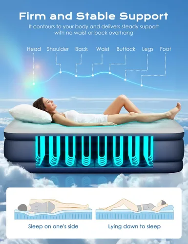Miniatura 2 de Colchón de aire twin con bomba incorporada elevada, colchón inflable de 18 pulgadas de alto, colchón inflable eléctrico, cama de inflado rápido