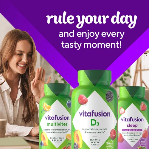 Miniatura 9 de Vitafusion Gomitas de Vitamina D3, Apoyo Óseo e Inmune, Sabor Melocotón, Zarzamora y Fresa, Suplemento de Vitamina D3 en Gomitas de 50 mcg