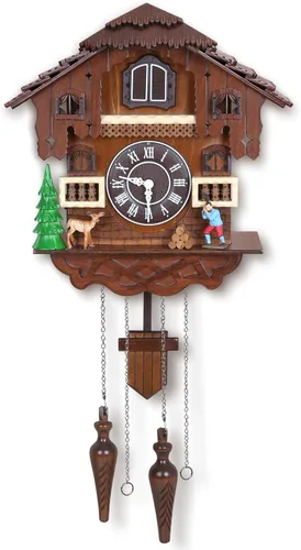 Kendal Reloj de cuco grande de pared vintage, reloj de cuco artesanal de madera con pájaro cantor y el hombre que trabaja frente a la decoración de