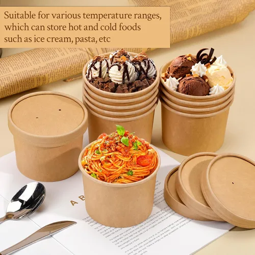Miniatura 5 de Paquete de 50 recipientes de sopa de 12 onzas con tapas, cuencos de sopa de papel desechables, cuencos para llevar con tapas, cuencos de postre