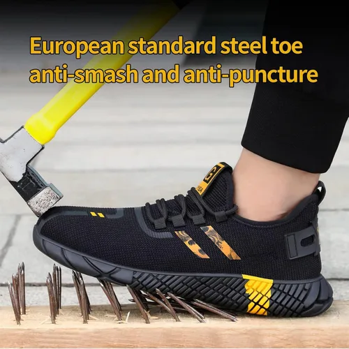 Miniatura 2 de GLANOUDUN Zapatos de punta de acero para hombres y mujeres, zapatos de seguridad ligeros y cómodos para hombres con punta de acero ancha, zapatos
