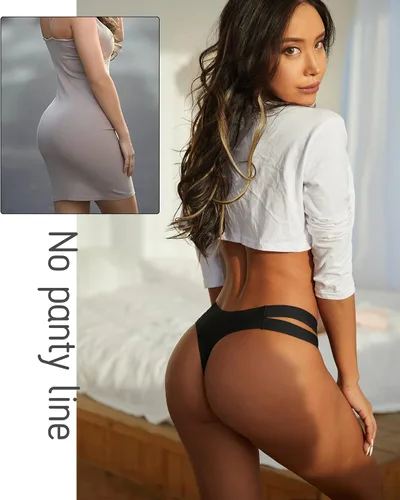 Miniatura 3 de Knowyou Paquete de 6 tangas sin costuras para mujer ropa interior sexy transpirable con correas elásticas en T para mujer