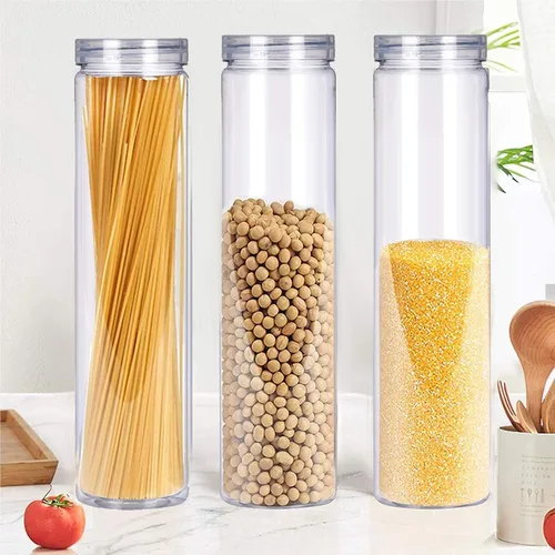 Miniatura 3 de 3 tarros de plástico transparente para almacenamiento de alimentos con tapa, recipientes de plástico para pasta de espaguetis con tapas de rosca