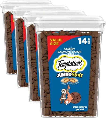 Miniatura 12 de TEMPTATIONS Jumbo Stuff Crunchy and Soft Cat Treats Savory Salmon Flavor, bolsa de 2.5 onzas (paquete de 12)