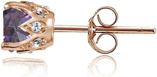Miniatura 3 de Aretes de plata de ley con destellos de oro rosa auténtico, creado y simulado con piedras preciosas y circonitas cúbicas