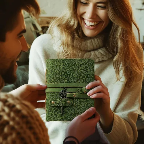 Miniatura 7 de LEATHER VILLAGE Diario encuadernado de cuero hecho a mano para mujeres - Verde "7"X5" (A7) Mediano 260 páginas en blanco de papel vintage