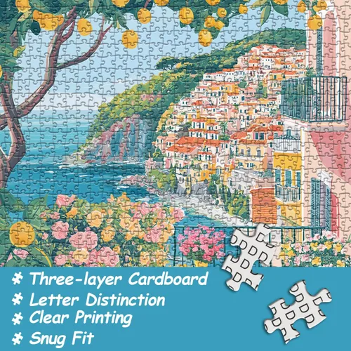 Miniatura 5 de Italia Cinque Terre Rompecabezas Rompecabezas para Adultos 1000 Piezas, Rompecabezas de Playa Colorido con Flor, Arte de Paisaje Oceánico de Verano