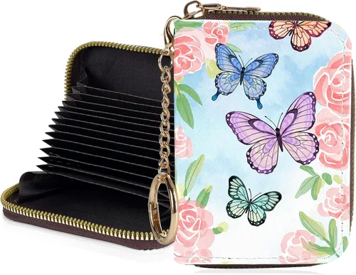 Miniatura 19 de Tarjetero de crédito para mujer, pequeña cartera RFID con cierre de llavero, bonita cartera de piel sintética, Huellas de patas en blanco y negro