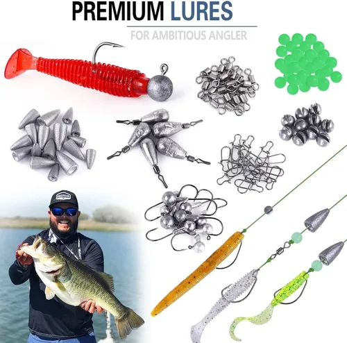 Miniatura 6 de PLUSINNO Señuelos de pesca, cebo que incluye crankbaits, spinnerbaits, gusanos de plástico, plantillas, señuelos de agua superior, caja de aparejos