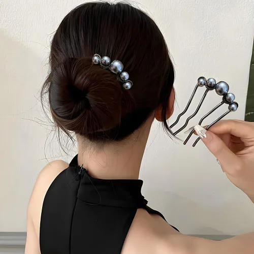 Miniatura 5 de 2 horquillas para el cabello en forma de U para moños, horquillas francesas para cabello grueso, peines laterales para mujer, peine de pelo negro