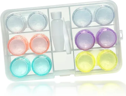 Miniatura 6 de Estuche para lentes de contacto de color, estuche de lentes de contacto de color transparente con juego de herramientas de palo, paquete de 6 fundas