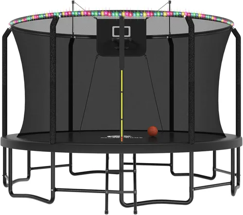 Miniatura 17 de ACWARM HOME Trampoline Outdoor 8FT 10FT 12FT 14FT 15FT 16FT Trampoline with Basketball Hoop and LED Lights, Recreational Trampolines for Kids and
