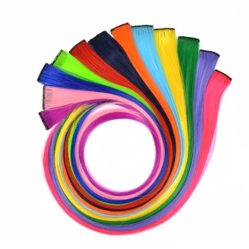 Miniatura 5 de 12 extensiones de cabello sintético lacio de color con clip, de 22 pulgadas, para mujeres, niños y niñas, reflejos para fiesta (liso, 12 colores)