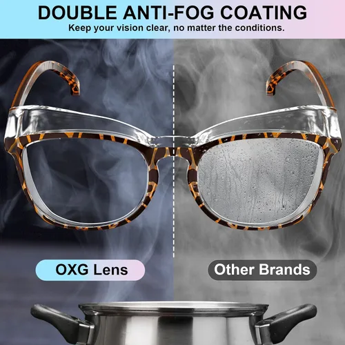 Miniatura 4 de OXG Paquete de 3 elegantes gafas de seguridad, ANSI Z87+ anti niebla, gafas de seguridad con bloqueo de luz azul, gafas protectoras para enfermeras