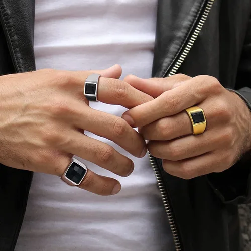 Miniatura 9 de U7 Anillo de joyería de moda de ónix negroazul para hombres y mujeres, anillos de sello cuadrado de acero inoxidable para papá y padre, anillos