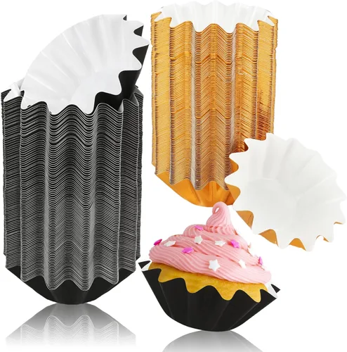 Miniatura 8 de 100 PCS Moldes de Papel Brioche para Hornear Moldes para Cupcakes Papel Antiadherente Recubierto Moldes Estándar para Muffins para Bodas Fiestas Rosa