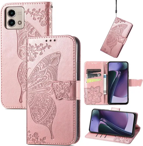 GYHOYA Funda tipo cartera compatible con Moto G Stylus 5G 2023 para mujer, de piel, con función atril magnético y tarjetero, funda protectora para