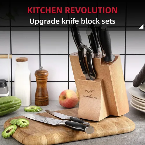 Miniatura 7 de NANFANG BROTHERS Juego de cuchillos de cocina de Damasco de 9 piezas con bloque, mango ergonómico ABS para juego de cuchillos de chef, afilador
