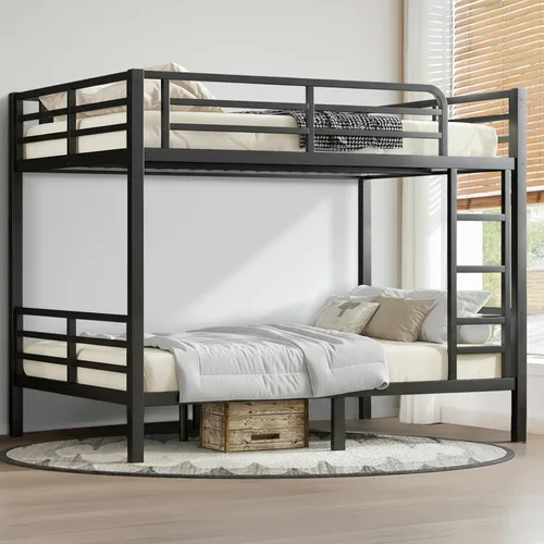 Miniatura 20 de Litera individual XL sobre Queen, cama alta de metal resistente para adultos/adolescentes, capacidad de 350/600 libras con escalera y barandilla