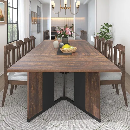 Miniatura 10 de Hlivelood - Mesa de comedor de 71 pulgadas para 6 personas, mesa de cocina rectangular moderna color marrón con superficie de madera impermeable