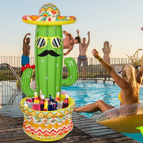 Miniatura 5 de Triumpeek Enfriador inflable de cactus, cubeta de hielo de cactus de fiesta de 55 pulgadas con sombreros para piscina de verano, suministros