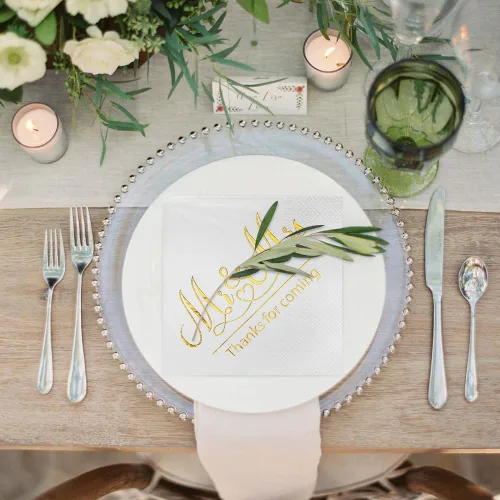 Miniatura 4 de Paquete de 100 servilletas de cóctel de papel con diseño dorado, cena formal, aniversario, servilletas de boda para mesas, habitaciones