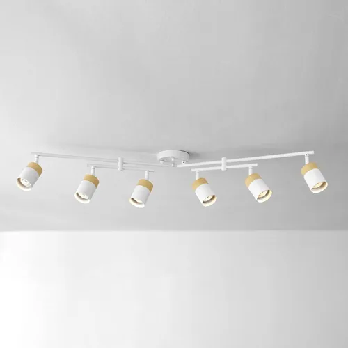 Miniatura 7 de Globe Electric 64000055 - Iluminación de riel de 6 luces de 42", barra central doble giratoria, color blanco mate, acentos en tono madera, luz
