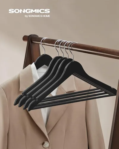 Miniatura 2 de Songmics - Ganchos 100% madera 20 unidades, ganchos de madera maciza seleccionada con acabado liso Negro