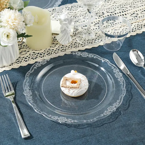 Miniatura 2 de Upassion 100 Piezas Platos de Plástico Transparente - Platos Desechables Transparentes para Cena de 7.5 Pulgadas - Platos Desechables Duros Premium