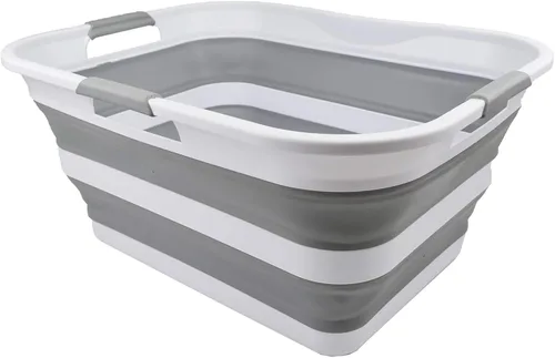 Miniatura 2 de SAMMART Cesta plegable de plástico para la ropa sucia de 42L (11 galones), contenedor de almacenamiento plegable y organizador, tina de lavado