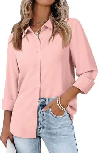 Miniatura 12 de siliteelon Camisas de manga larga con botones de gasa para mujer: blusas de trabajo con cuello para negocios, oficina, vestidos casuales