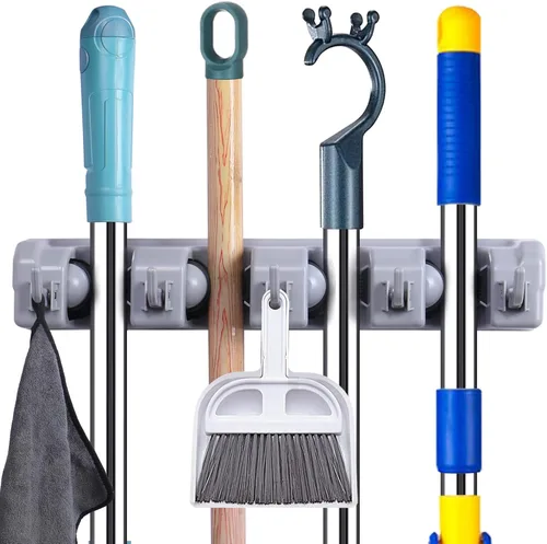 Soporte para fregona y escoba, organizador de suministros de limpieza para armario, lavandería, jardín, herramientas para garaje, estante para