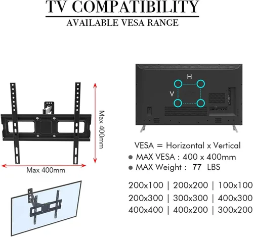 Miniatura 7 de Soporte de pared para TV de 32 a 65 pulgadas, soporte de TV con inclinación y ajuste de nivel, soporte universal de TV soporte de TV Soporte de TV