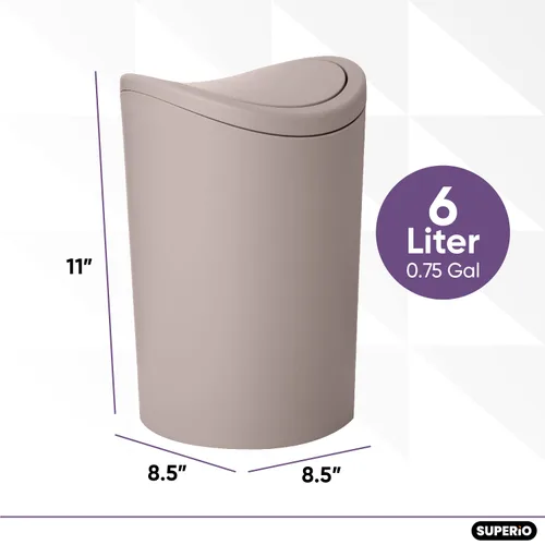 Miniatura 2 de Superio Mini cubo de basura para baño con tapa, moderno mini cubo de basura con tapa abatible (1 1/2 galón, 6 litros) de plástico para cocina, baño