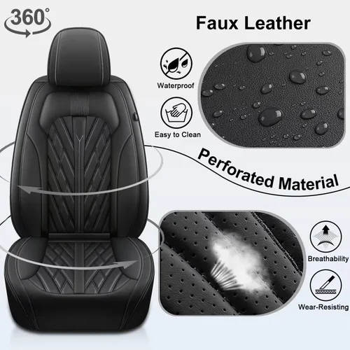 Miniatura 5 de TTX LIGHTING Fundas de asientos delanteros de cuero sintético, impermeables, transpirables, fundas de asientos de automóvil con antideslizante