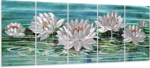 Miniatura 8 de Yihui Arts Arte de pared de flores de metal plateado, 5 piezas de arte de aluminio, escultura botánica contemporánea para sala de estar, dormitorio