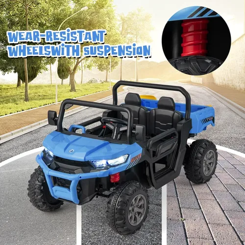 Miniatura 9 de OLAKIDS Coche Montable de 2 Asientos, Vehículo Eléctrico UTV Todoterreno de 12V con Control Remoto, Cama Basculante, Pala Extra, Música, USB, AUX