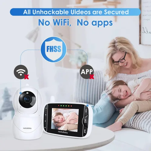Miniatura 8 de HelloBaby Monitor de bebé con cámara y audio, pantalla LCD IPS, monitor de video sin WiFi, visión nocturna infrarroja, pantalla de temperatura
