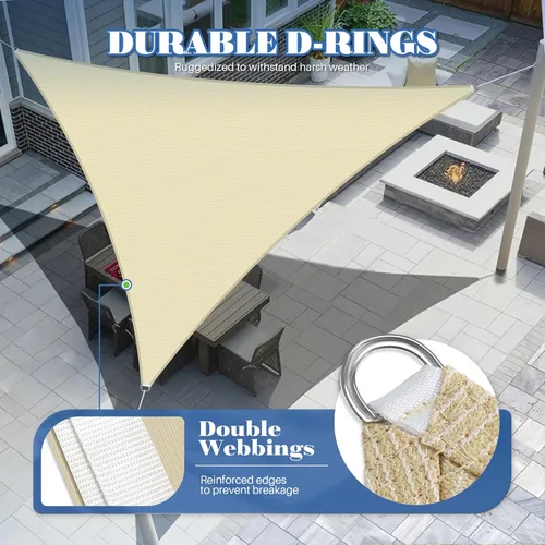 Miniatura 4 de ECOOPTS Toldo Vela Triangular de HDPE de 12'x12'x12' para Sombra Solar, Toldo para Patio Exterior Pérgola, Tela de Cobertura que Bloquea 95% UV Beige