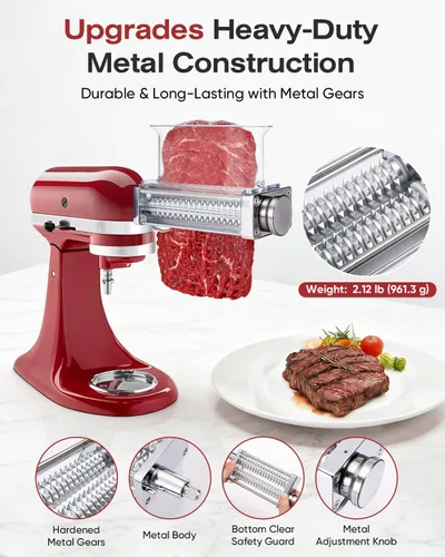 Miniatura 2 de Accesorio ablandador de carne ajustable para batidoras de pie KitchenAid, 3 ajustes de grosor con rueda de metal ancha y herramienta ablandadora