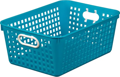 Really Good Stuff Cestas de almacenamiento grandes de plástico para libros, 13.25" x 10" x 5.5" - Color único, azul neón, organizador para Guijarro
