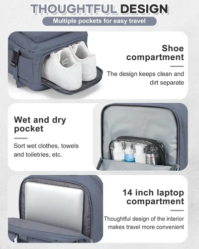 Miniatura 5 de VECAVE Mochila de mano para mujer, mochila de viaje grande aprobada por vuelo, impermeable de 14 pulgadas, mochila para laptop de negocios, mochila