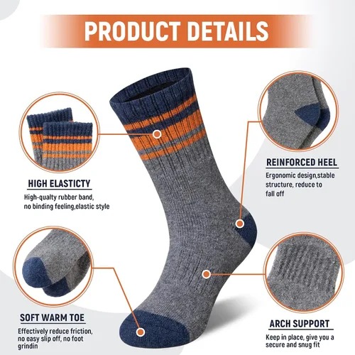 Miniatura 14 de Calcetines de senderismo de lana merino para niños y niñas, calcetines térmicos cálidos para botas de invierno, 6 pares