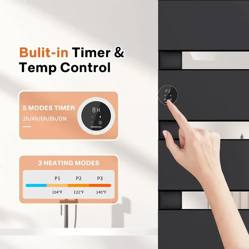 Miniatura 3 de K&KALONZO Calentador de toallas eléctrico, 18.35" An x 31" Al, calentador de toallas montado en pared con temporizador integrado, calentador